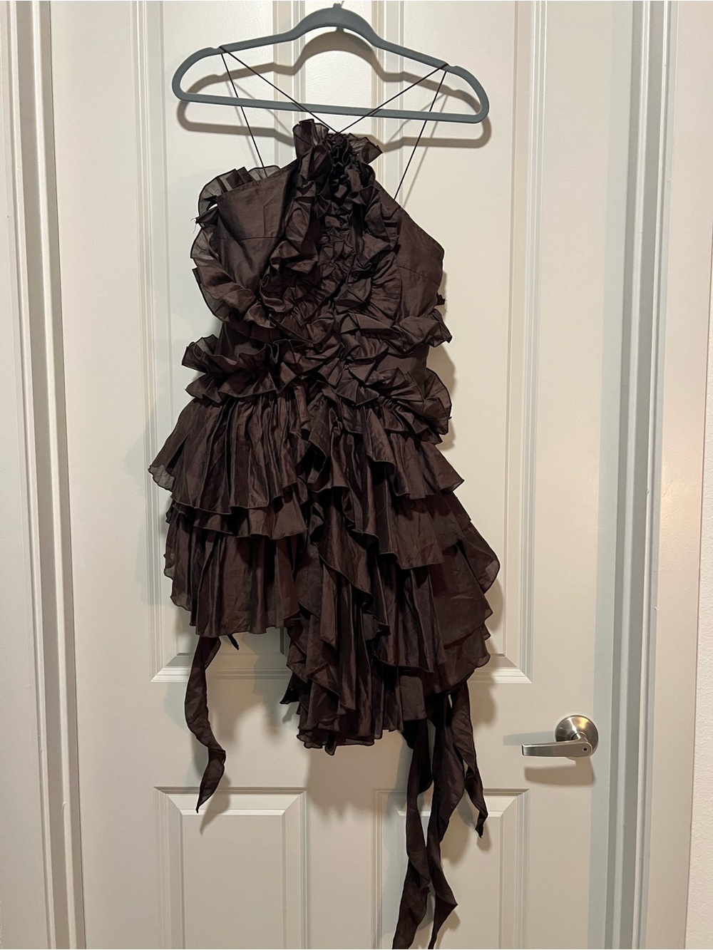 Asymmetrical Ruffled Party Dress in Brown
